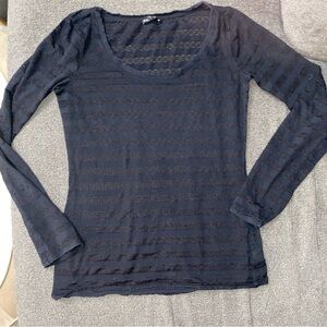 Express Black Ribbed Scoop Neck Long Sleeve Blouse